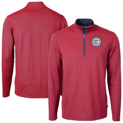  Chicago Fire Cutter & Buck Virtue Eco Pique Micro Stripe Recycled Quarter-Zip Pullover Top - Red